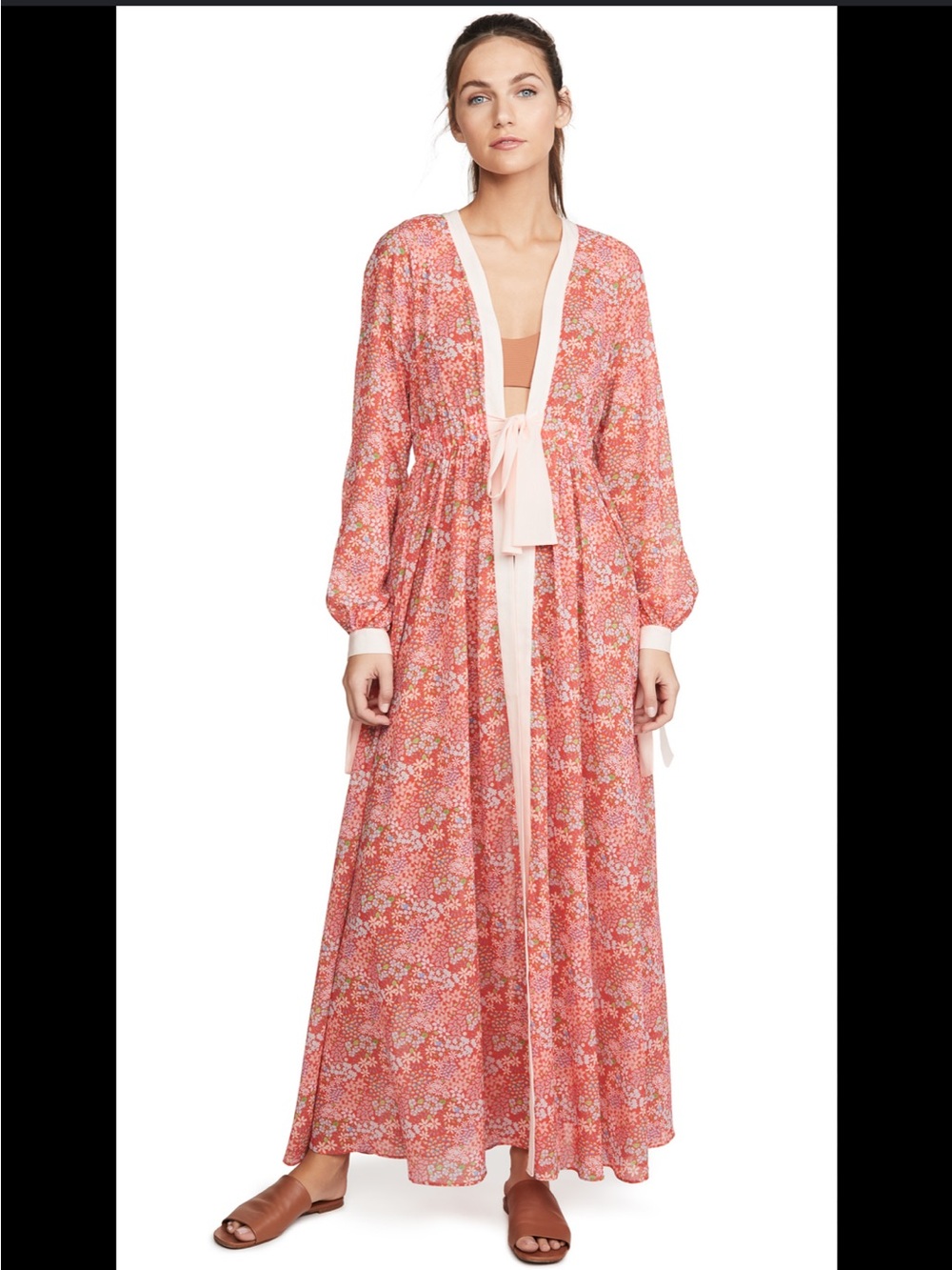 🧡PALOMA BLUE Floral Pink Long Kimono Duster with Tie Front